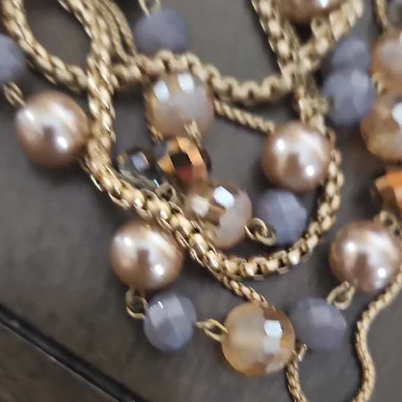 Vera Wang Gold-tine Multi-Strand Necklace with Lavender and Champagne GlassBeads - Picture 8 of 11